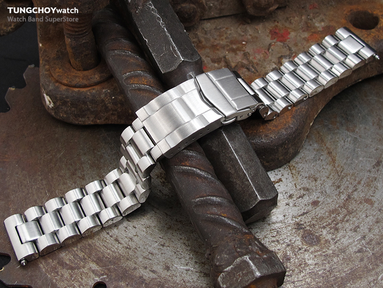 20mm Endmill Solid 316L Stainless Steel Watch Bracelet, Straight End, Solid Submariner Clasp