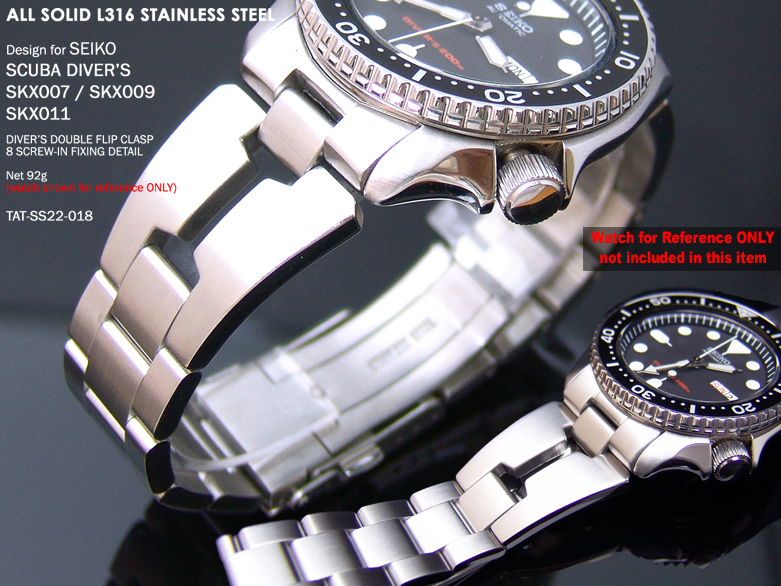 22mm Retro Razor Stainless Steel Watch Band Bracelet Design for Seiko SKX007 Curved Lug