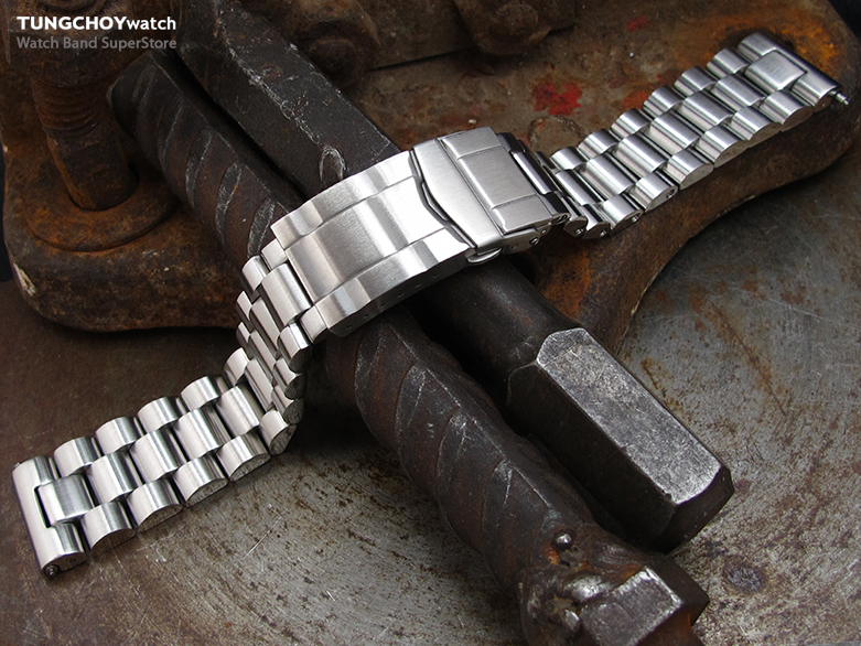 22mm Solid 316L Stainless Steel Endmill Metal Watch Bracelet, Straight End, Solid Submariner Clasp