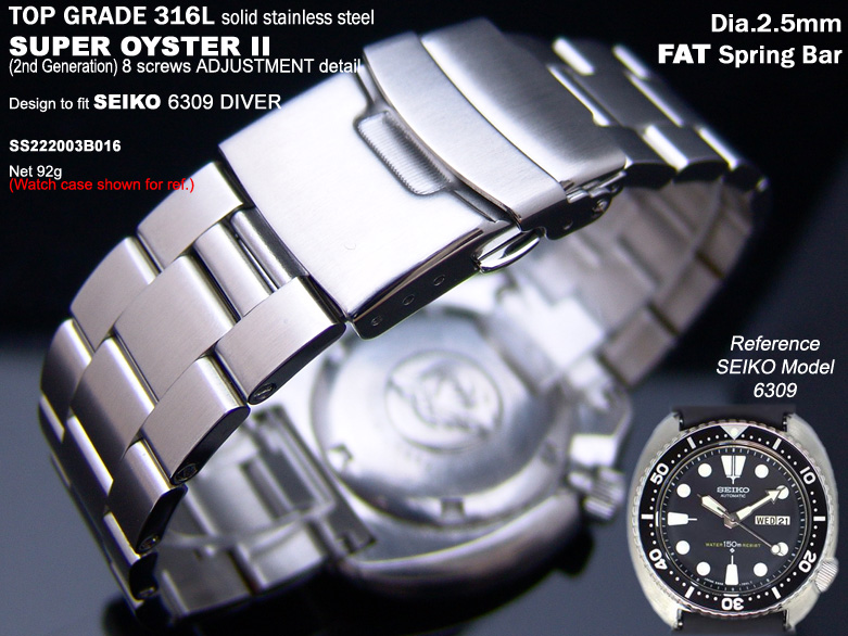 22mm Super Oyster Stainless Steel Watch Band Bracelet Design for Seiko 6309-7040 Curved Lug