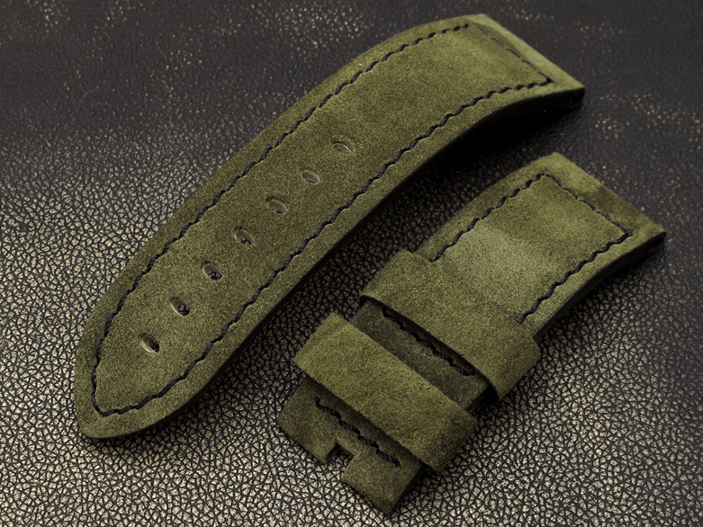 (SU242400BK004)24mm Vintage Military Green Suede Calf Watch Strap