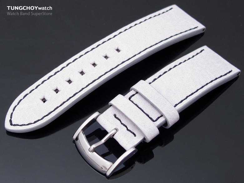 20mm Light Grey Soft Touch Calf Watch Strap Black Stitches