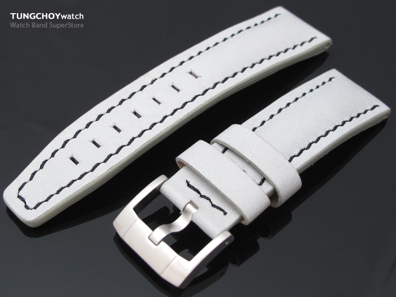 22mm Light Grey Soft Touch Calf Pilot Watch Strap Black St. in Breitling Style
