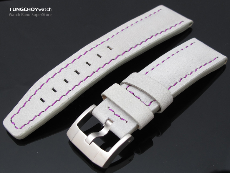 22mm Light Grey Soft Touch Calf Pilot Watch Strap Purple St. in Breitling Style