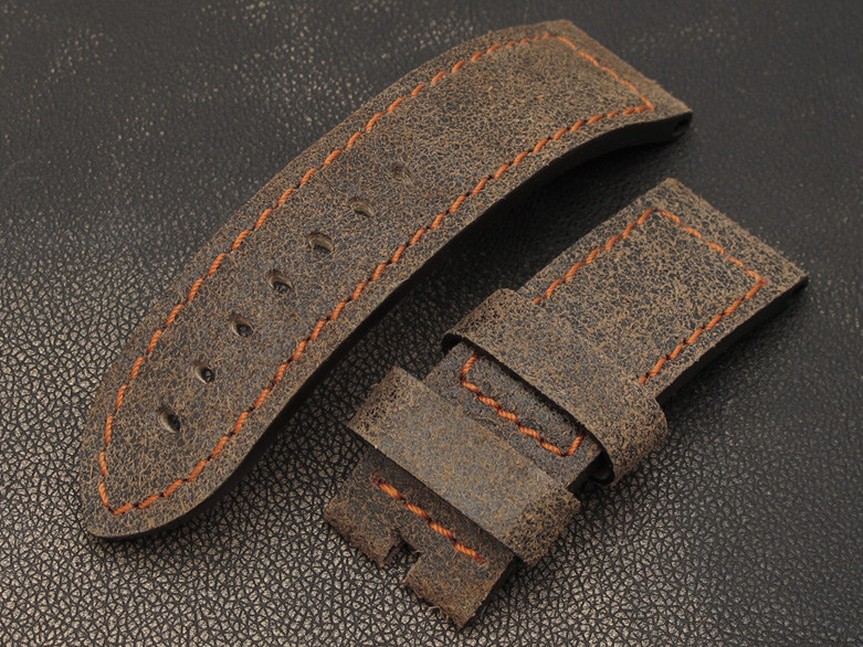 24mm Antique Crack Brown Vintage Series Watch Band Watch Strap Orange S for Pin-Buckle Use