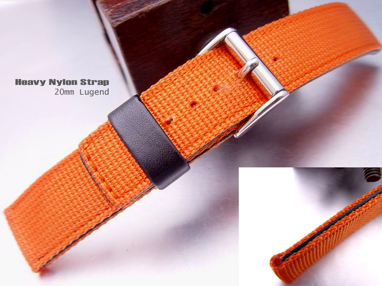 (NN20-005) 20mm Orange Nylon + Leather Sandwich Design Watch Strap