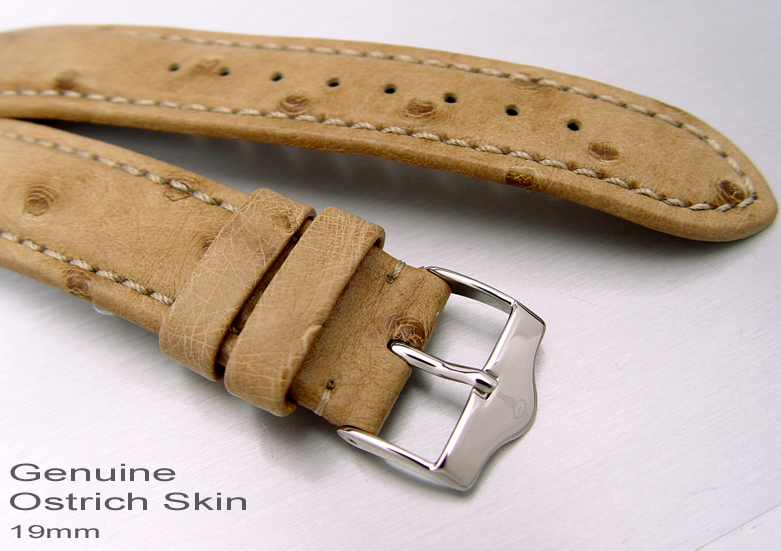 (OS19-002) 19mm Genuine Ostrich Skin Beige Strap