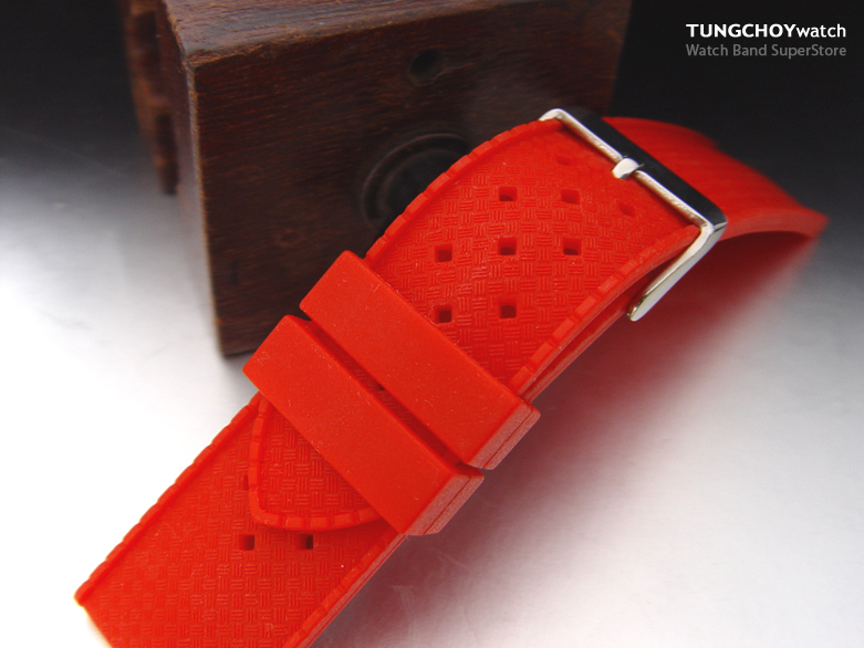 24mm Soft Silicone Ferrari Red Porous Watch Band Diver Watch Strap