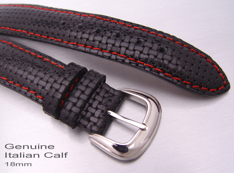 18mm Genuine Italian Calf Black Subtle Pattern Watch Band Watch Strap