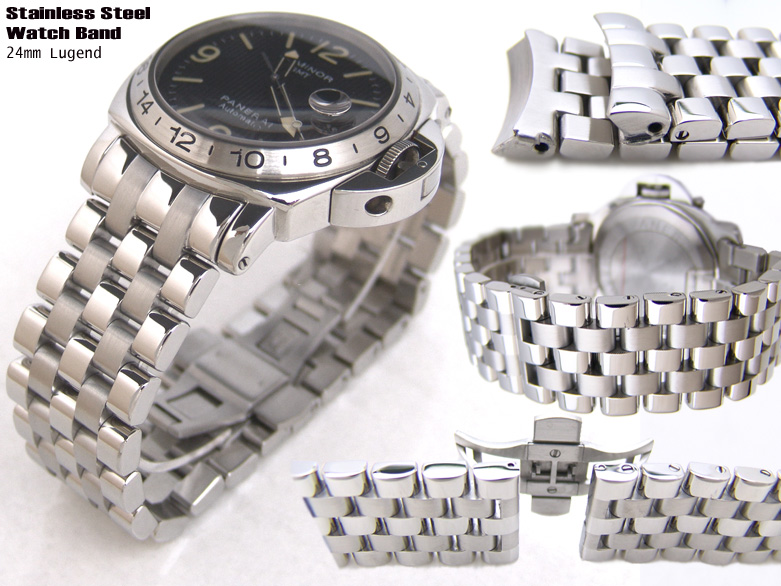 24mm Super Engineer Solid Stainless Steel Curve End Watch Band Deployant Clasp for Panerai P