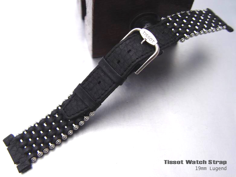 (TISS-LE1914-028) 19mm Authentic Tissot Unique Black Watch Leather + Pins Strap
