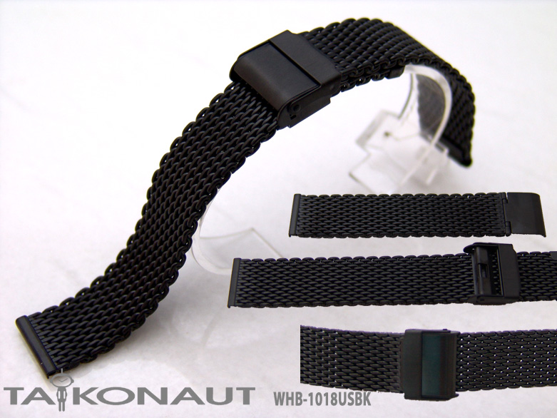 (MB18-005DSBK)18mm Interlocking Matt Black Mesh Divers Watch Band Bracelet